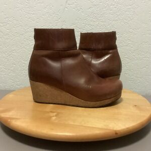 Papillio Birkenstock Ebba Brown Leather Wedge Ankle Boots Women's Size 36 5.5
